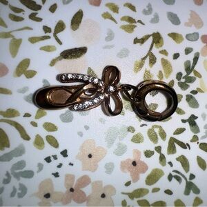 Fossil Gold Ballet Slipper Charm with bow rhinestones shoe clip on for bracelet